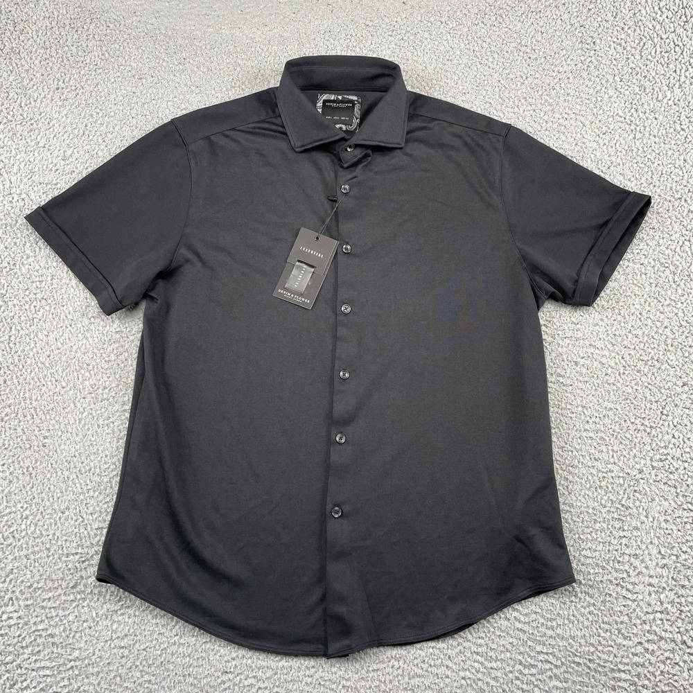 Denim & Flower Shirt Mens Large Black Ricky Singh Essential SS Button Up